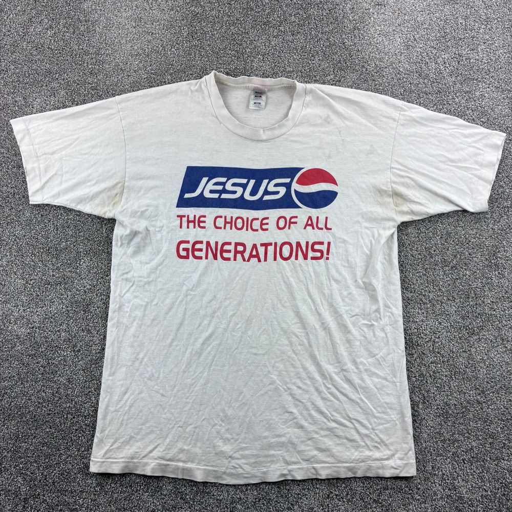 Vintage Jesus Pepsi Parody Shirt Mens 2XL White Cotton Jesus Christian Funny